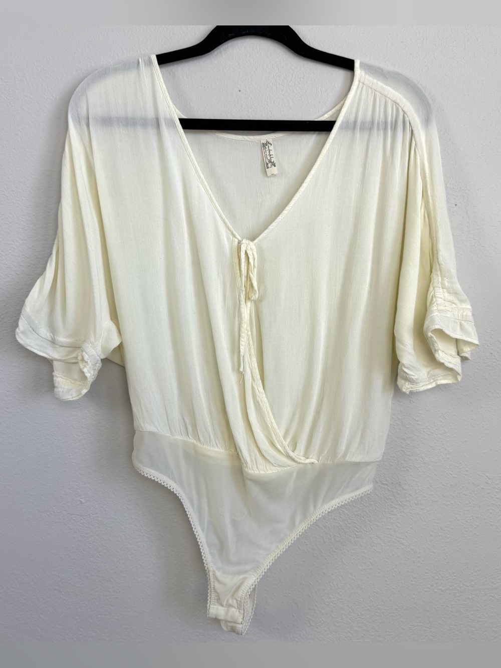 Intimately Free People "Cleo" Drapey Wrap Front Neck Tie Bodysuit Blouse Ivory S